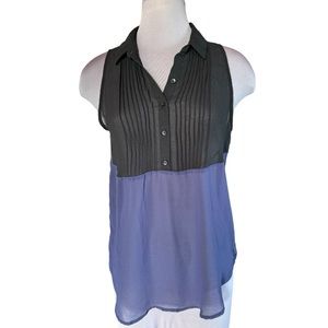 PJK Patterson J Kincaid Black/Navy Blue Color-block Sleeveless Blouse- Med